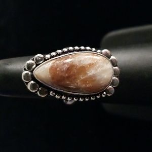Teardrop Sunstone & Quart Ring in Bali Dot Setting